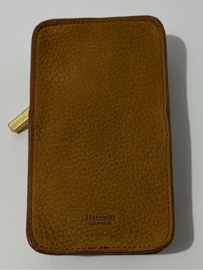 Hammitt Pebbled Nubuck Zip Mobile Crossbody Wallet in Brown With Strap